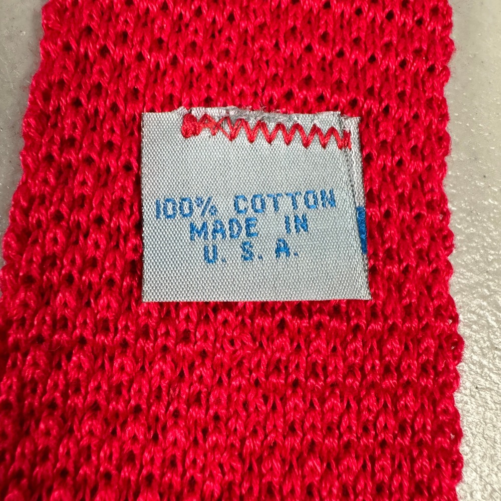 Lands End Neck Tie Red Cotton Square Knit Skinny Slim Made In USA Vintage - Picture 7 of 11